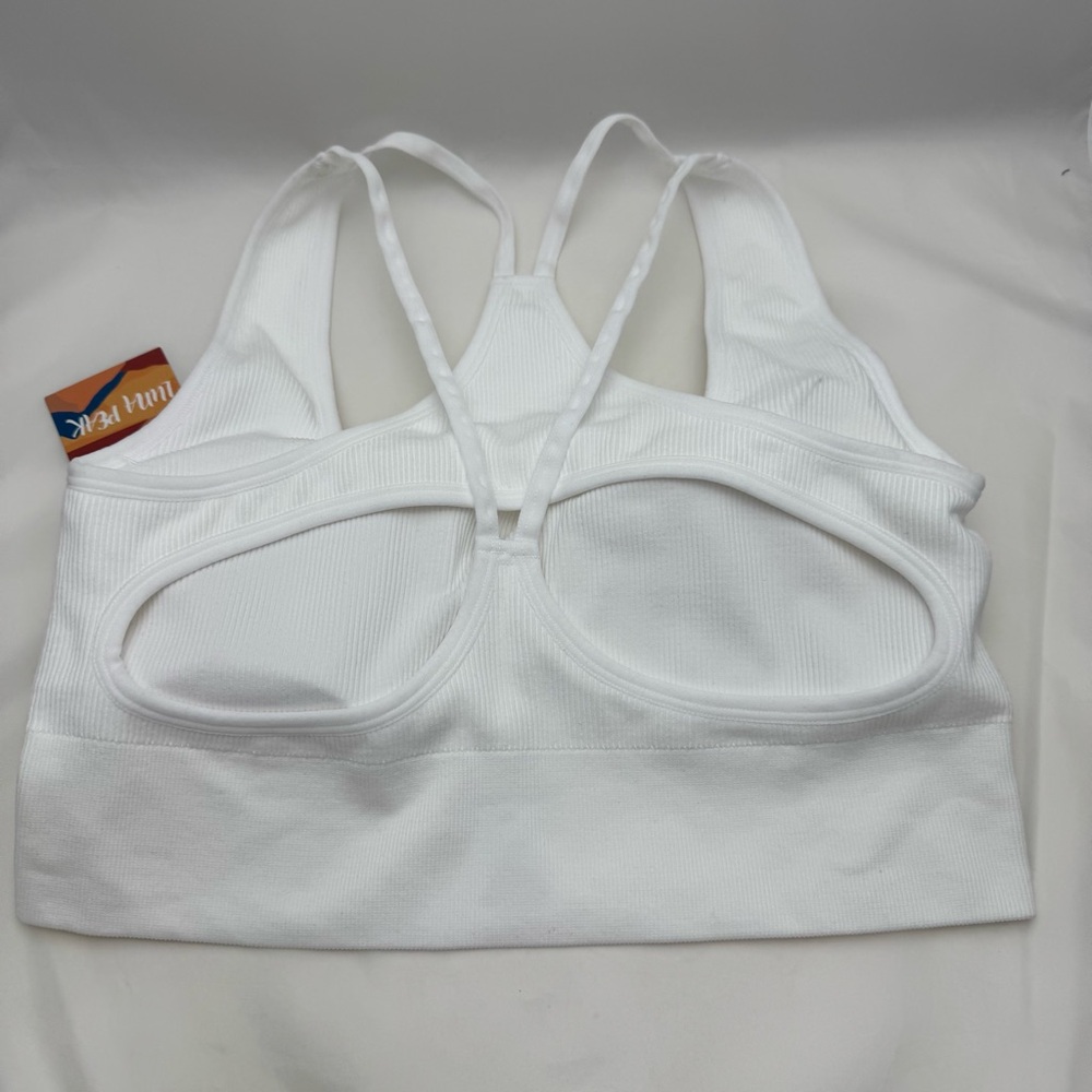 Luna Peak White Ribbed Seamless Sports Bra NWT Size Large - Picture 3 of 7